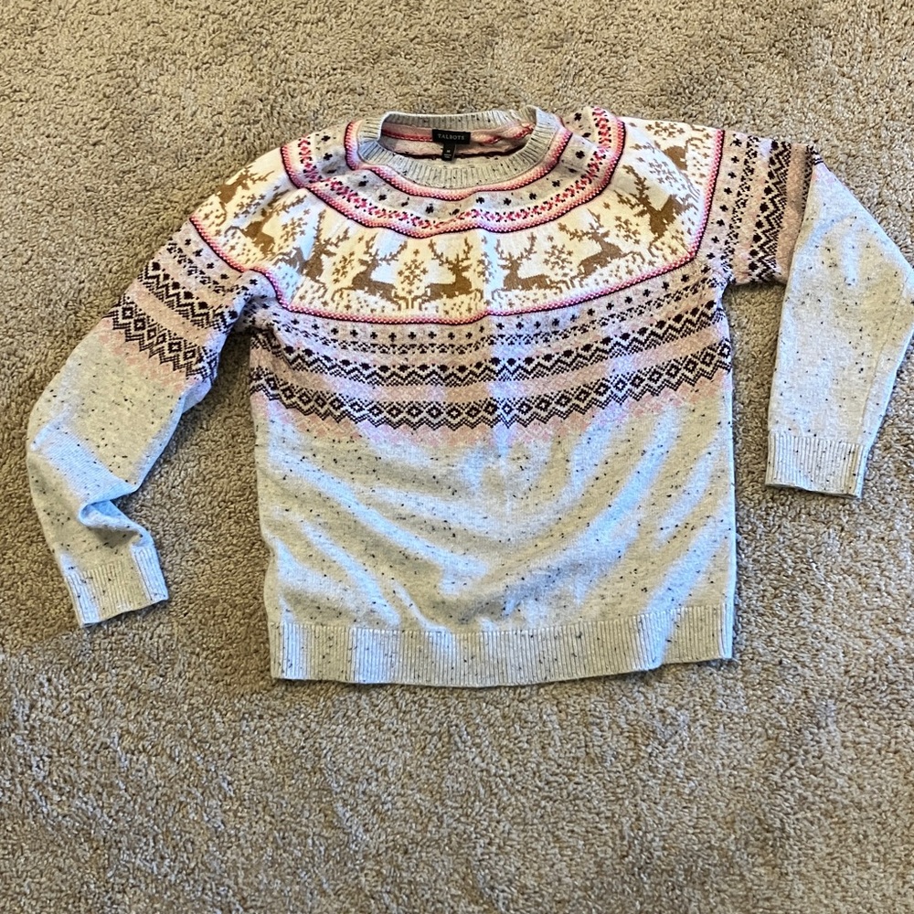 Talbots Cream and Brown Crewneck Sweater